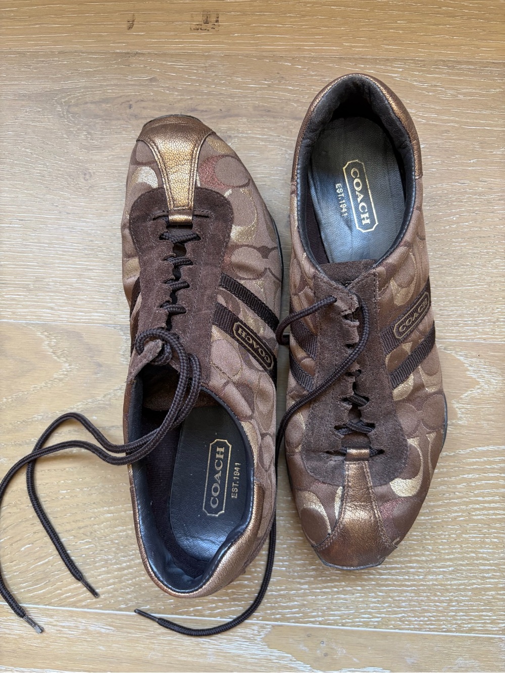 Coach Women’s Gold & Brown Metallic Signature Logo Sneakers